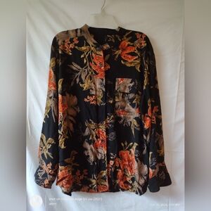 Carol Little Black Orange Gold Long Sleeves Button-down Shirt Size 16 Rayon
